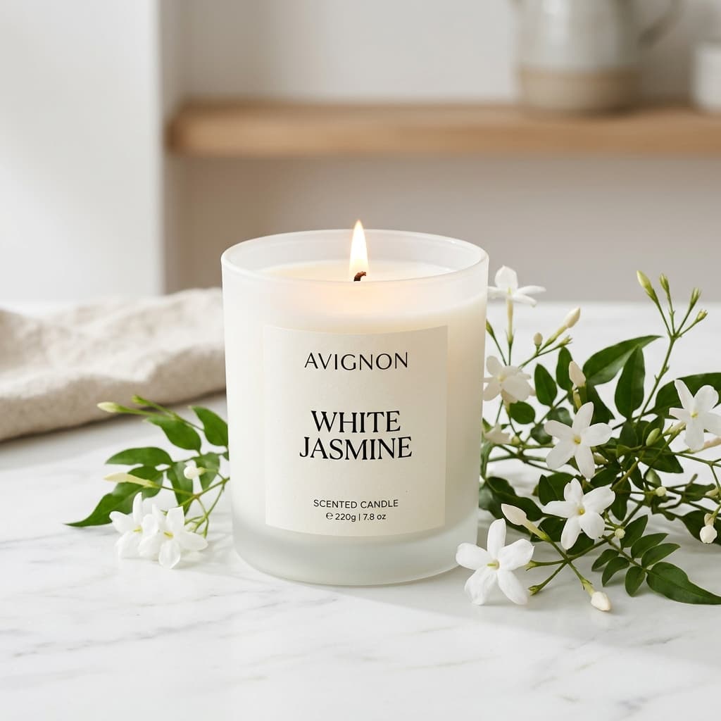 White Jasmine candle with flowers